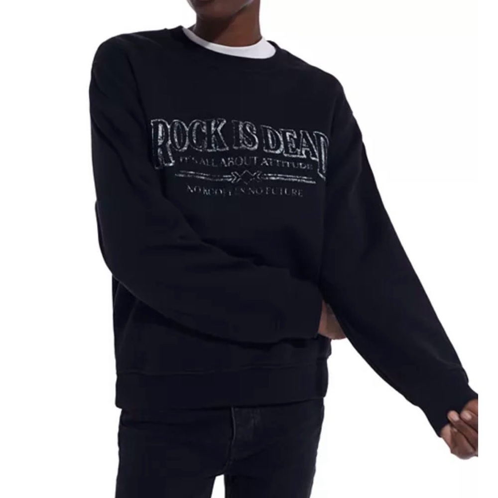 The Kooples Women’s Black 'Rock Is Dead' Graphic Cotton Sweatshirt NWT XXL $190